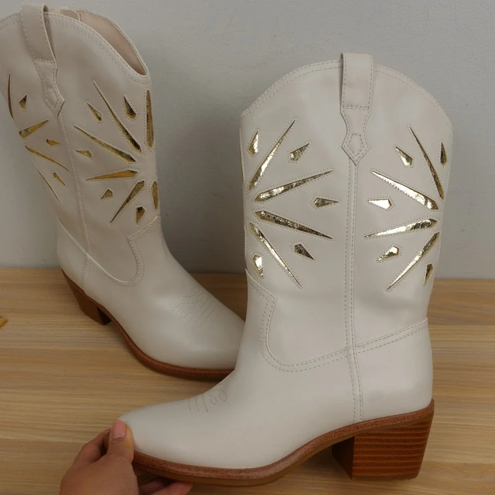 Western Boho Cowboy Boots Womens 6 White Sunburst Cutout Leather DV Dolce Vita